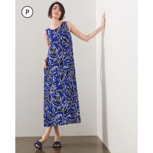 Chico's Travelers Printed Maxi Dress Sz 1 / US 8 10 A-Line  Blue Abstract Artsy
